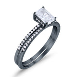 Art Deco Two Piece Wedding Ring Bridal Radiant Simulated CZ 925 Sterling Silver