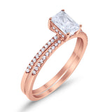Art Deco Two Piece Wedding Ring Bridal Radiant Simulated CZ 925 Sterling Silver