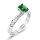Art Deco Two Piece Wedding Ring Bridal Radiant Simulated CZ 925 Sterling Silver
