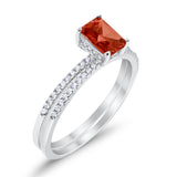 Art Deco Two Piece Wedding Ring Bridal Radiant Simulated CZ 925 Sterling Silver
