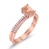 Art Deco Two Piece Wedding Ring Bridal Radiant Simulated CZ 925 Sterling Silver