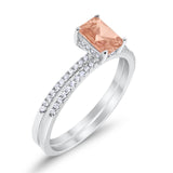 Art Deco Two Piece Wedding Ring Bridal Radiant Simulated CZ 925 Sterling Silver