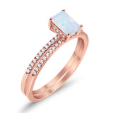 Art Deco Two Piece Wedding Ring Bridal Radiant Simulated CZ 925 Sterling Silver