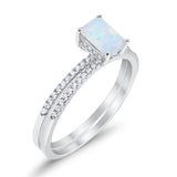 Art Deco Two Piece Wedding Ring Bridal Radiant Simulated CZ 925 Sterling Silver