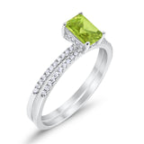 Art Deco Two Piece Wedding Ring Bridal Radiant Simulated CZ 925 Sterling Silver