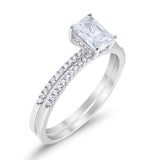 Art Deco Two Piece Wedding Ring Bridal Radiant Simulated CZ 925 Sterling Silver