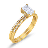 Art Deco Two Piece Wedding Ring Bridal Radiant Simulated CZ 925 Sterling Silver