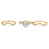 Art Deco Three Piece Bridal Set Oval Round Cubic Zirconia Wedding Band Engagement Ring 925 Sterling Silver Size 4 to 12
