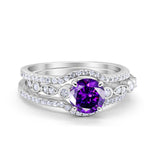Art Deco Three Piece Wedding Ring Simulated Cubic Zirconia 925 Sterling Silver