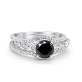 Art Deco Three Piece Wedding Ring Simulated Cubic Zirconia 925 Sterling Silver