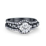 Art Deco Three Piece Wedding Ring Simulated Cubic Zirconia 925 Sterling Silver