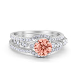 Art Deco Three Piece Wedding Ring Simulated Cubic Zirconia 925 Sterling Silver