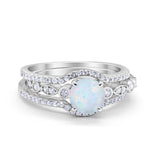 Art Deco Three Piece Wedding Ring Simulated Cubic Zirconia 925 Sterling Silver