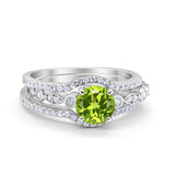 Art Deco Three Piece Wedding Ring Simulated Cubic Zirconia 925 Sterling Silver