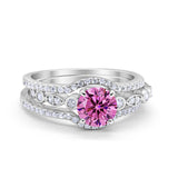 Art Deco Three Piece Wedding Ring Simulated Cubic Zirconia 925 Sterling Silver