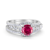 Art Deco Three Piece Wedding Ring Simulated Cubic Zirconia 925 Sterling Silver