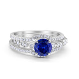 Art Deco Three Piece Wedding Ring Simulated Cubic Zirconia 925 Sterling Silver