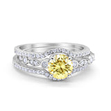 Art Deco Three Piece Wedding Ring Simulated Cubic Zirconia 925 Sterling Silver