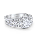 Art Deco Three Piece Wedding Ring Simulated Cubic Zirconia 925 Sterling Silver