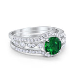 Art Deco Three Piece Wedding Ring Simulated Cubic Zirconia 925 Sterling Silver
