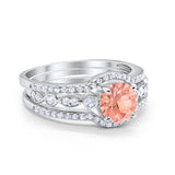 Art Deco Three Piece Wedding Ring Simulated Cubic Zirconia 925 Sterling Silver
