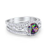Art Deco Three Piece Wedding Ring Simulated Cubic Zirconia 925 Sterling Silver