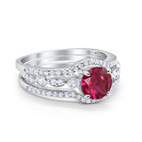 Art Deco Three Piece Wedding Ring Simulated Cubic Zirconia 925 Sterling Silver