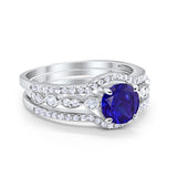 Art Deco Three Piece Wedding Ring Simulated Cubic Zirconia 925 Sterling Silver