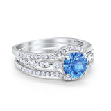 Art Deco Three Piece Wedding Ring Simulated Cubic Zirconia 925 Sterling Silver