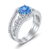 Art Deco Three Piece Wedding Ring Simulated Cubic Zirconia 925 Sterling Silver