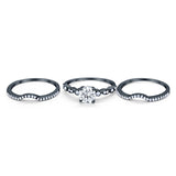 Art Deco Three Piece Wedding Ring Simulated Cubic Zirconia 925 Sterling Silver