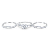 Art Deco Three Piece Wedding Ring Simulated Cubic Zirconia 925 Sterling Silver