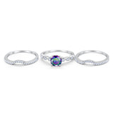 Art Deco Three Piece Wedding Ring Simulated Cubic Zirconia 925 Sterling Silver