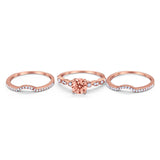 Art Deco Three Piece Wedding Ring Simulated Cubic Zirconia 925 Sterling Silver