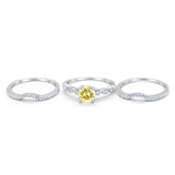 Art Deco Three Piece Wedding Ring Simulated Cubic Zirconia 925 Sterling Silver