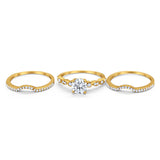 Art Deco Three Piece Wedding Ring Simulated Cubic Zirconia 925 Sterling Silver