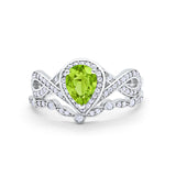 Teardrop Art Deco Wedding Ring Piece Simulated Cubic Zirconia 925 Sterling Silver