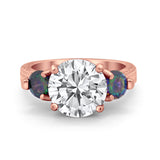 Three Stone Ring Round Simulated Rainbow Cubic Zirconia 925 Sterling Silver