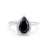 Halo Teardrop Pear Engagement Ring Simulated Cubic Zirconia 925 Sterling Silver