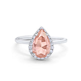 Halo Teardrop Pear Engagement Ring Simulated Cubic Zirconia 925 Sterling Silver