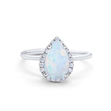 Halo Teardrop Pear Engagement Ring Simulated Cubic Zirconia 925 Sterling Silver
