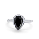 Halo Teardrop Pear Engagement Ring Simulated Cubic Zirconia 925 Sterling Silver