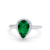 Halo Teardrop Pear Engagement Ring Simulated Cubic Zirconia 925 Sterling Silver