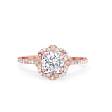 Halo Wedding Engagement Ring Split Shank 925 Sterling Silver 6 Prong Round Cubic Zirconia