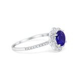 Halo Wedding Engagement Ring Split Shank 925 Sterling Silver 6 Prong Round Cubic Zirconia