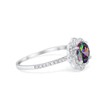 Art Deco Halo Wedding Engagement Ring Floral Round Cubic Zirconia 925 Sterling Silver Choose Color