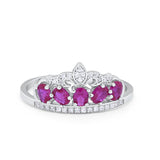 Crown Ring Oval Round Cubic Zirconia 925 Sterling Silver King Crown Princess