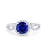 Halo Split Shank Wedding Engagement Ring Round Cubic Zirconia 925 Sterling Silver