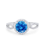 Halo Split Shank Wedding Engagement Ring Round Cubic Zirconia 925 Sterling Silver