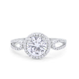 Halo Split Shank Wedding Engagement Ring Round Cubic Zirconia 925 Sterling Silver